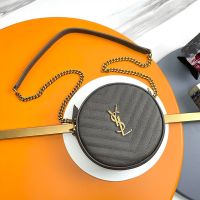 Saint Laurent Vinyle Round Camera Bag In Quilted Grain De Poudre Leather Grey/Gold