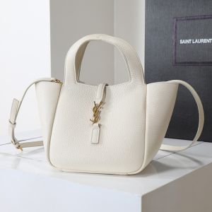 Saint Laurent Baby LE 5 A 7 Bea Tote In Grained Leather White/Gold