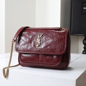 Saint Laurent Baby Niki Bag In Crinkled Vintage Leather Burgundy/Gold