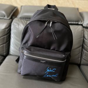 Saint Laurent City Backpack In Logo Signature Canvas Black/Blue