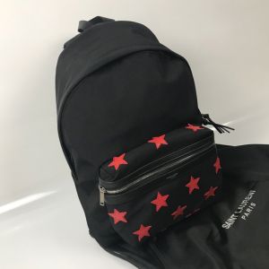 Saint Laurent City Backpack In Stars Embroidered Canvas Black/Red
