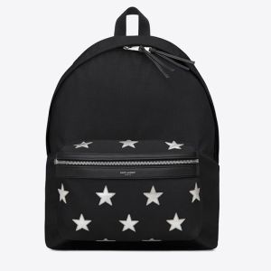 Saint Laurent City Backpack In Stars Embroidered Canvas Black/White