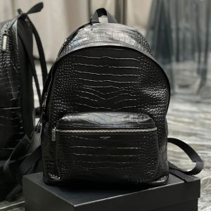 Saint Laurent City Backpack In Crocodile-Embossed Leather Black