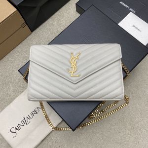Saint Laurent Classic Cassandre Chain Wallet In Quilted Lambskin White/Gold