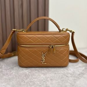 Saint Laurent Gaby Vanity Bag In Diamond-Quilted Lambskin Brown/Gold