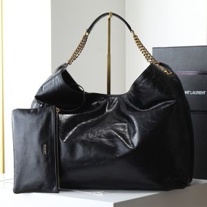 Saint Laurent Hortense Hobo Bag In Lustrous Shiny Calfskin Black/Gold