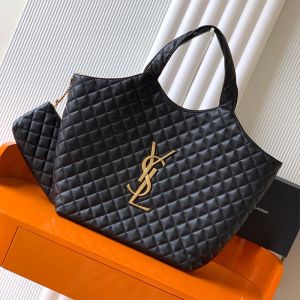 Saint Laurent Icare Maxi Shopping Bag In Quilted Lambskin Black/Gold
