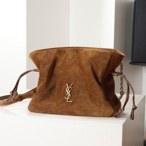 Saint Laurent Jamie Shoulder Pouch In Suede Brown/Gold