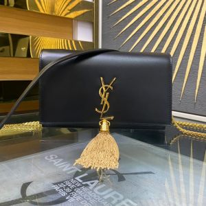 Saint Laurent Large Kate Chain Wallet with Tassel In Leather Black/Gold