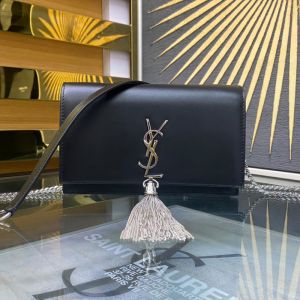 Saint Laurent Large Kate Chain Wallet with Tassel In Leather Black/Silver