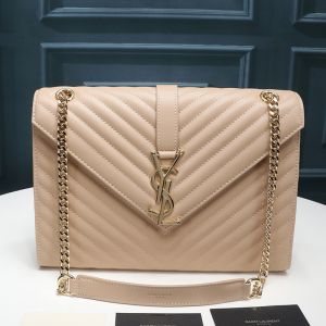 Saint Laurent Large Envelope Chain Bag In Matelasse Leather Apricot/Gold