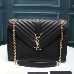 Saint Laurent Large Envelope Chain Bag In Matelasse Leather Black/Gold