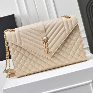 Saint Laurent Large Envelope Chain Bag In Mixed Grained Matelasse Leather Apricot/Gold