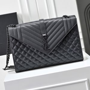 Saint Laurent Large Envelope Chain Bag In Mixed Grained Matelasse Leather Black
