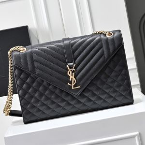 Saint Laurent Large Envelope Chain Bag In Mixed Grained Matelasse Leather Black/Gold