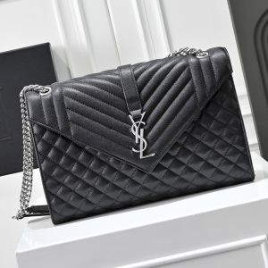 Saint Laurent Large Envelope Chain Bag In Mixed Grained Matelasse Leather Black/Silver