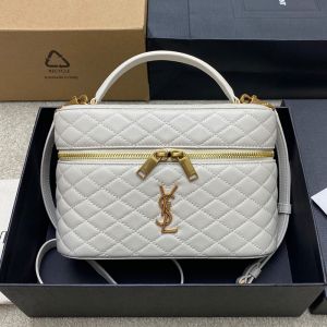 Saint Laurent Large Gaby Vanity Bag In Diamond-Quilted Lambskin White/Gold