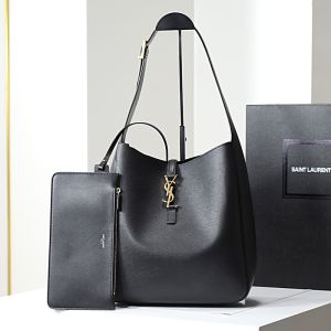 Saint Laurent Large Le 5 A 7 Supple Bag In Leather Black/Gold