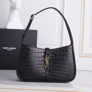 Saint Laurent Le 5 A 7 Hobo Bag In Crocodile-Embossed Leather Black/Gold