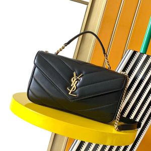 Saint Laurent Loulou Top Handle Bag In Matelasse Lambskin Black/Gold