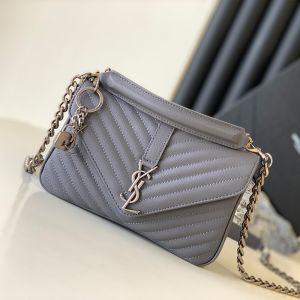 Saint Laurent Medium Classic College Chain Bag In Matelasse Leather Grey/Silver