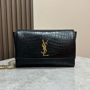 Saint Laurent Medium Kate Reversible Bag In Crocodile-Embossed Leather and Suede Black/Gold