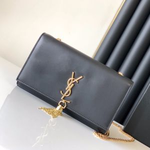 Saint Laurent Medium Kate Chain Bag with Tassel In Leather Black/Gold