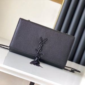Saint Laurent Medium Kate Chain Bag with Tassel In Grained Leather Black