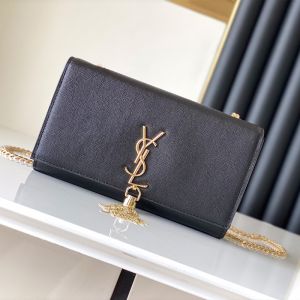 Saint Laurent Medium Kate Chain Bag with Tassel In Grained Leather Black/Gold