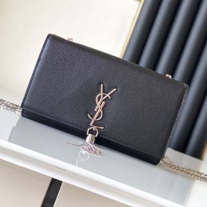 Saint Laurent Medium Kate Chain Bag with Tassel In Grained Leather Black/Silver