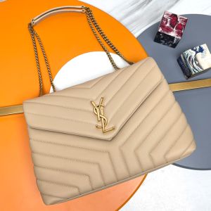 Saint Laurent Medium Loulou Chain Bag In Y Matelasse Leather Apricot/Gold