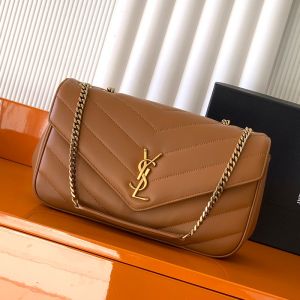 Saint Laurent Medium Loulou Chain Bag In Matelasse Lambskin Brown/Gold