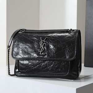 Saint Laurent Medium Niki Bag In Crinkled Vintage Leather Black/Silver