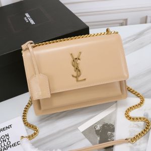 Saint Laurent Medium Sunset Chain Bag In Leather Apricot/Gold