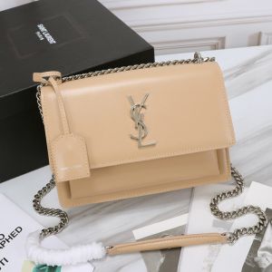Saint Laurent Medium Sunset Chain Bag In Leather Apricot/Silver