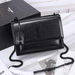 Saint Laurent Medium Sunset Flap Bag In Leather Black