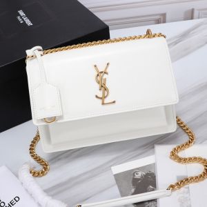 Saint Laurent Medium Sunset Chain Bag In Leather White/Gold