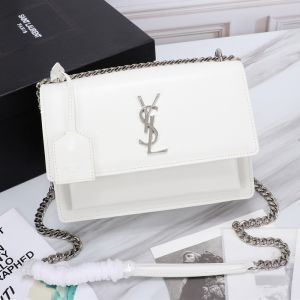 Saint Laurent Medium Sunset Chain Bag In Leather White/Silver