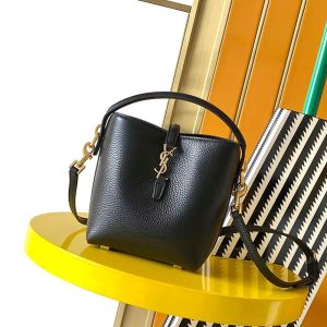 Saint Laurent Mini Le 37 Bucket Bag In Grained Leather Black/Gold