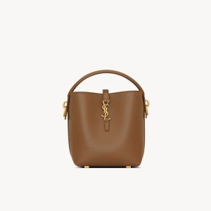 Saint Laurent Mini Le 37 Bucket Bag In Shiny Leather Brown/Gold