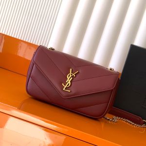Saint Laurent Mini Loulou Chain Bag In Matelasse Lambskin Merlot/Gold