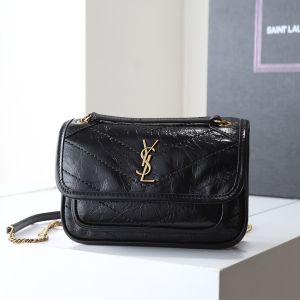 Saint Laurent Mini Niki Bag In Crinkled Vintage Leather Black/Gold