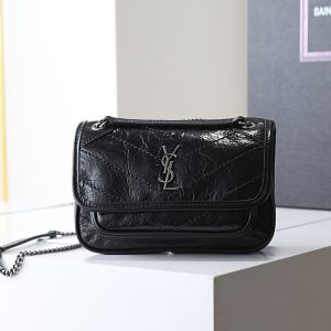 Saint Laurent Mini Niki Bag In Crinkled Vintage Leather Black/Silver
