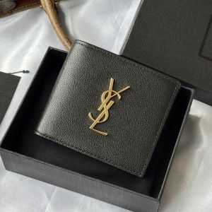 Saint Laurent Cassandre East/West Wallet In Grain De Poudre Leather Black/Gold