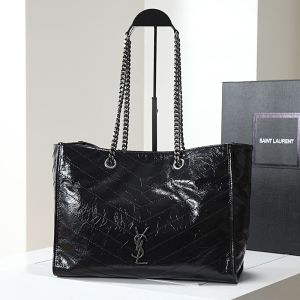 Saint Laurent Niki East/West Shopping Bag In Crinkled Vintage Leather Black/Silver