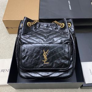 Saint Laurent Niki Multipocket Shoppipng Bag In Crinkled Vintage Leather Black/Gold
