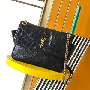 Saint Laurent Niki Tripouch In Crinkled Vintage Leather Black/Gold