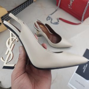 Saint Laurent Opyum Slingback Pumps Women Smooth Leather Beige/Gold