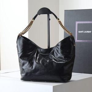 Saint Laurent Small Hortense Hobo Bag In Lustrous Shiny Calfskin Black/Gold