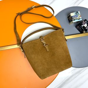 Saint Laurent Small Le 37 Bucket Bag In Suede Brown/Gold